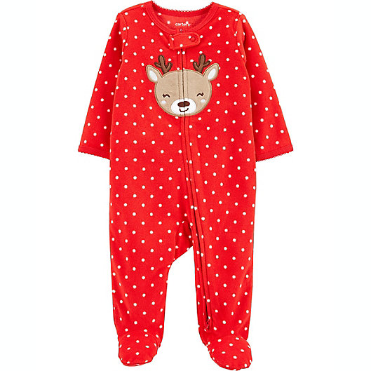 Alternate image 1 for carter's® Size 9M Reindeer Dot Fleece Zip-Up Sleep & Play Footed Pajama in Red