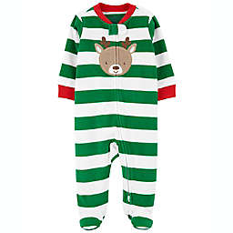 carter's® Newborn Reindeer Fleece Zip-Up Sleep & Play Footed Pajama in Green