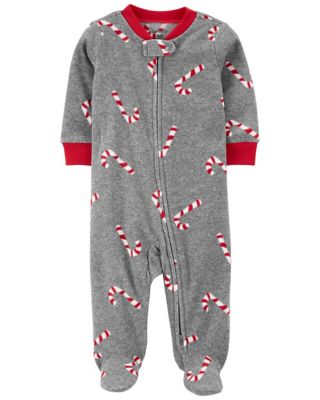 carter&#39;s&reg; Candy Cane Fleece Zip-Up Sleep and Play Footed Pajama in Grey