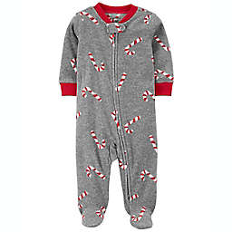 carter's® Size 9M Candy Cane Fleece Zip-Up Sleep and Play Footed Pajama in Grey