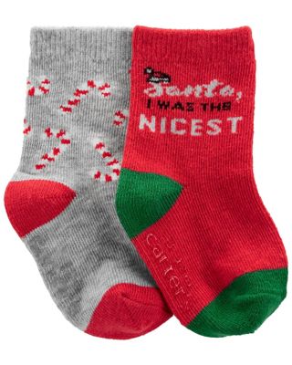 carter&#39;s&reg; Size 12-24M 2-Pack Santa and Candy Cane Christmas Crew Socks in Red