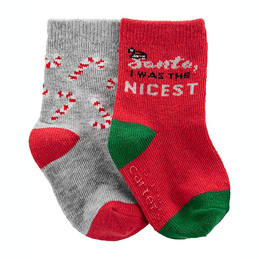 Alternate image 1 for carter's® 2-Pack Santa and Candy Cane Christmas Crew Socks in Red