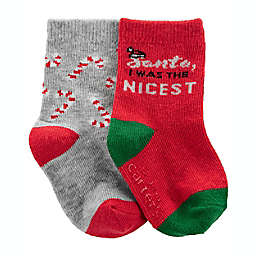 carter's® 2-Pack Santa and Candy Cane Christmas Crew Socks in Red