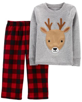 carter&#39;s&reg; 2-Piece Reindeer Cotton and Fleece PJs in Grey