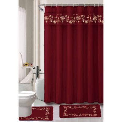 Bath Vera 18 Piece Shower Curtain, Pink And Beige Shower Curtain Set