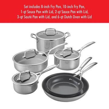 ZWILLING&reg; Energy Plus Nonstick Stainless Steel 10-Piece Cookware Set in Graphite Grey. View a larger version of this product image.