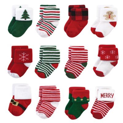 Hudson Baby&reg; 12-Pack Christmas Terry Socks in Red