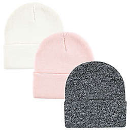 Hudson Baby&reg; Youth 3-Pack Beanies in Pink/White