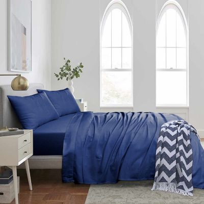 EnvioHome Solid Flannel Twin Sheet Set in Navy