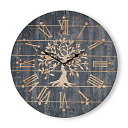Art For The Home 24-Inch Round Timepiece Tree Wall Clock in Dark Grey/Natural