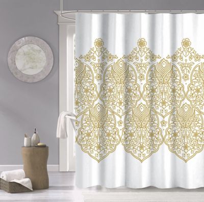 Beige Black Damask Elegant 15 pc Shower Curtain Set Hooks 72 inch L Bath Rugs 