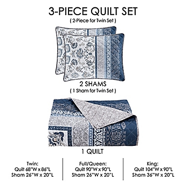 J. Queen New York&trade; Chelsea 3-Piece Full/Queen Quilt Set in Blue. View a larger version of this product image.