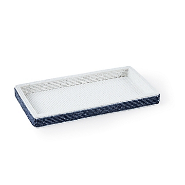 Everhome&trade; Beaded Striped Tray in White/Blue. View a larger version of this product image.