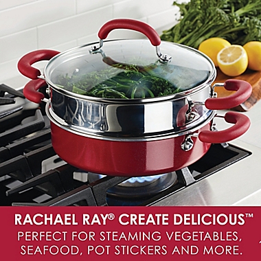 Rachael Ray&trade; Create Delicious Nonstick 3-Piece Steamer Set in Red. View a larger version of this product image.