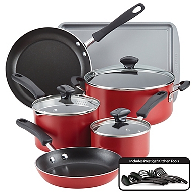 Farberware&reg; Cookstart Nonstick Aluminum 15-Piece Cookware Set in Red. View a larger version of this product image.