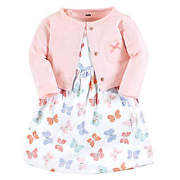 Hudson Baby® Size 0-3M Butterfly Dress & Cardigan Set in Pastel Pink