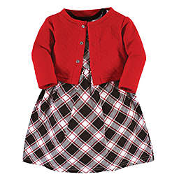 Hudson Baby® Quilted Cardigan & Dress Set in Plaid/Red