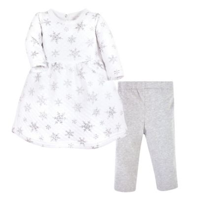Hudson Baby&reg; Size 12-18M 2-Piece Snowflake Quilted Dress and Leggings Set in Silver
