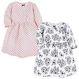 Hudson Baby® Size 9-12M 2-Pack Toile Long Sleeve Dresses in Black/Pink