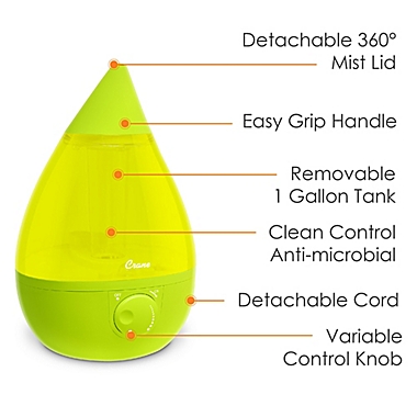 Crane Ultrasonic Cool-Mist Drop Shape Humidifier in Green. View a larger version of this product image.