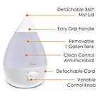 Alternate image 4 for Crane Ultrasonic Cool-Mist Drop Shape Humidifier in White