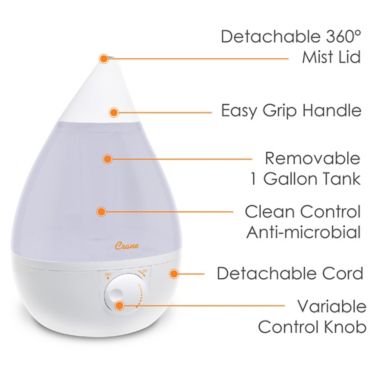 Crane Ultrasonic Cool-Mist Drop Shape Humidifier in White. View a larger version of this product image.