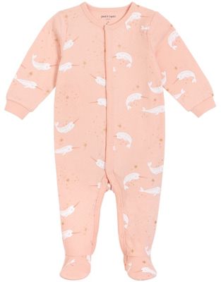 Petite Lem&trade; Sand Whales Velour Footie in Pink
