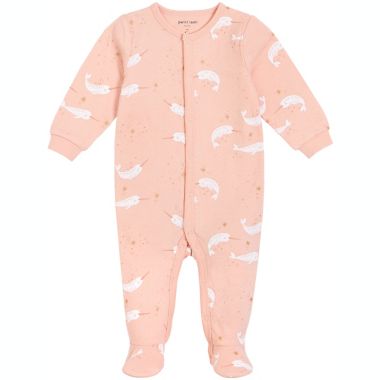 Petite Lem&trade; Size 9M Sand Whales Velour Footie in Pink. View a larger version of this product image.
