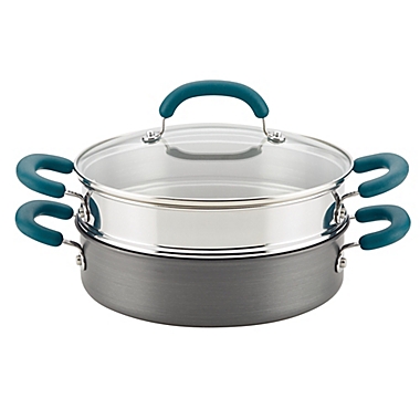 Rachael Ray&trade; Create Delicious Nonstick Hard-Anodized 3-Piece Steamer Set in Teal. View a larger version of this product image.