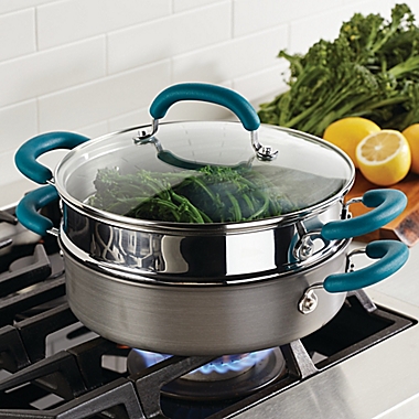 Rachael Ray&trade; Create Delicious Nonstick Hard-Anodized 3-Piece Steamer Set in Teal. View a larger version of this product image.