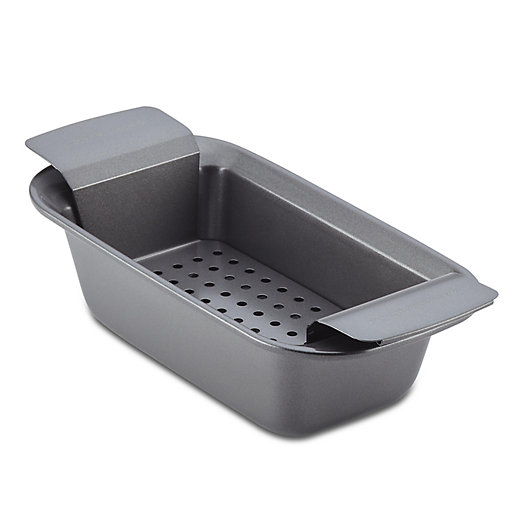 Alternate image 1 for Rachael Ray® 9-Inch x 5-Inch Meat Loaf Pan with Fat Draining Insert in Grey