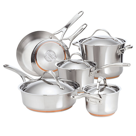 Alternate image 1 for Anolon® Nouvelle Copper Stainless Steel 10-Piece Cookware Set