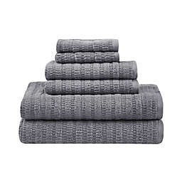 Clean Spaces Aure 100% Cotton Solid Textured 6-Piece Towel Set in Charcoal