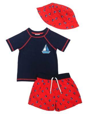 Floatmini 3-Piece Sailboat Swimsuit in Navy/Red