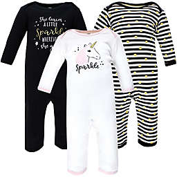 Hudson Baby® Size 0-3M 3-Pack Sparkle Unicorn Long Sleeve Coveralls in Black