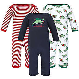 Hudson Baby® Size 3-6M 3-Pack Christmasaurus Cotton Long Sleeve Coveralls in Blue