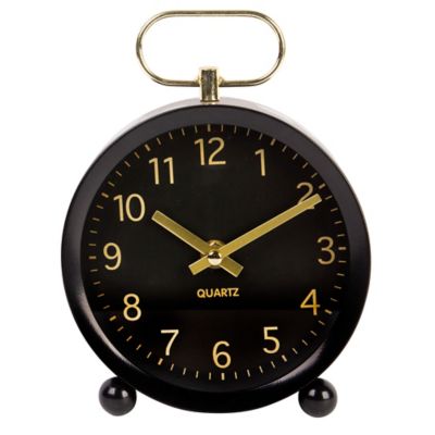 Home Essentials 8-Inch Table Clock in Black/Gold