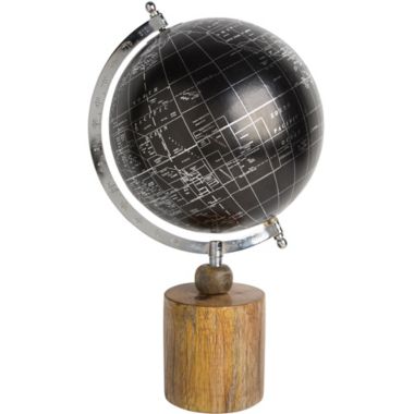 Home Essentials 8-Inch Globe on Wood Base in Silver/Black. View a larger version of this product image.