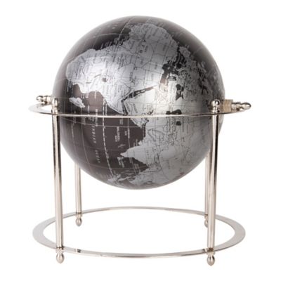 10" 2 Tone Revolving World Globe Table Top Black & Silver Modern Style New 