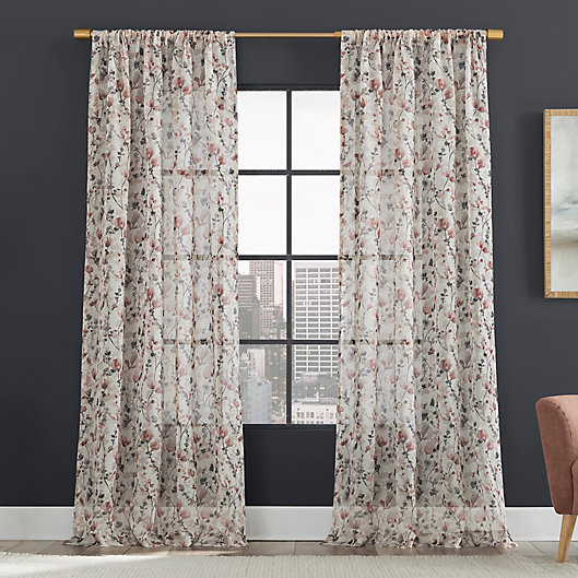 Alternate image 1 for Scott Living Jessa Floral Linen Blend Sheer 96-Inch Rod Pocket Window Curtain Panel in Rosette