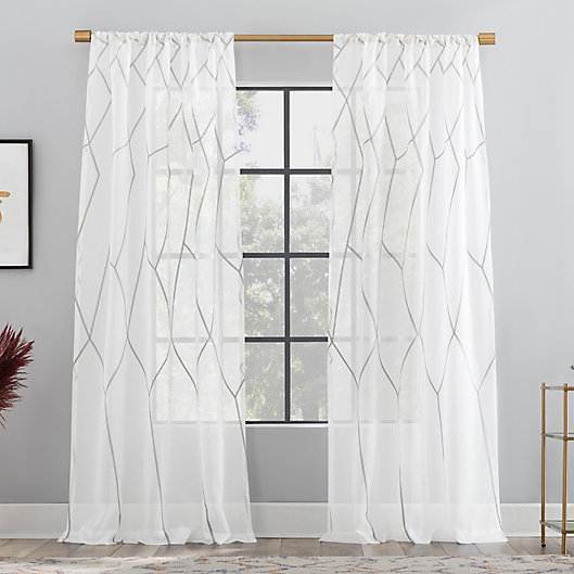 Alternate image 1 for Scott Living Azlan Geometric Embroidery Sheer 96-Inch Rod Pocket Window Curtain Panel in Gray