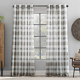 Scott Living Harrison Plaid Print Semi-Sheer 84-Inch Grommet Window Curtain Panel in Linen