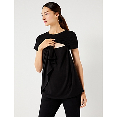 A Pea in the Pod Medium Pull Over Crew Neck Nursing Tee in Black. View a larger version of this product image.