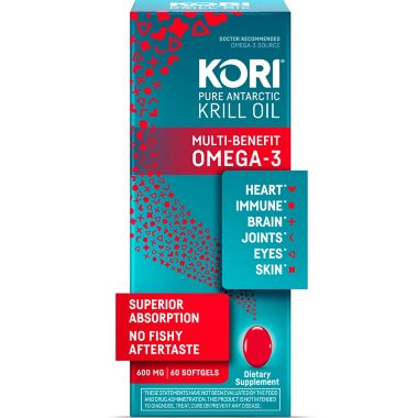 Kori&reg; 60-Count Pure Antarctic Krill Oil 600 mg Softgels. View a larger version of this product image.