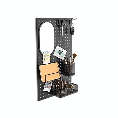 Squared Away&trade; Wall Mounted Peg Board Organizer in Black. View a larger version of this product image.