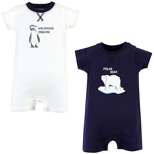 Alternate image 1 for Touched by Nature Size 18-24M 2-Pack Polar Bear Organic Cotton Rompers in Blue/White