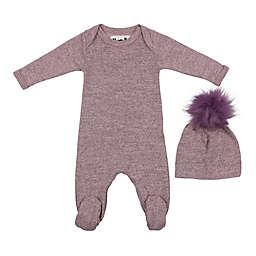HannaKay by Manière Newborn 2-Piece Sweater Knit Footie and Hat Set in Pink