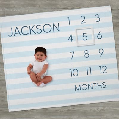 Delicate Stripe Baby Boy Personalized Milestone 50-Inch x 60-Inch Fleece Blanket