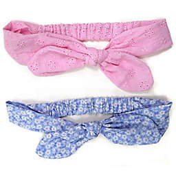Tiny Treasures 2-Pack Floral Eyelet Knot Bow Headwraps in Blue/Pink