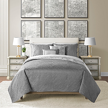 Parker Medallion 4-Piece Reversible Twin Quilt Set in Grey. View a larger version of this product image.